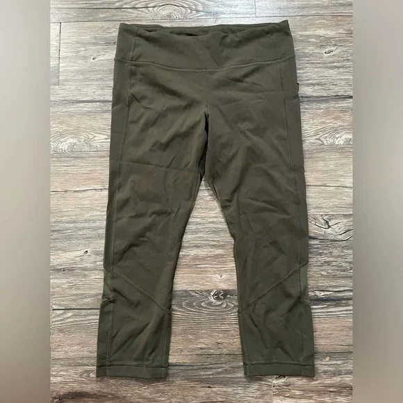 Lululemon Pace Rival Crop Leggings Dark Olive High Rise Size 10 - Picture 5 of 5